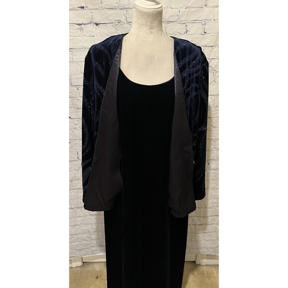 R&M Richards Plus Size Blue Velvet Sleeveless Dress with Glitter Jacket Size 20W - Picture 4 of 16